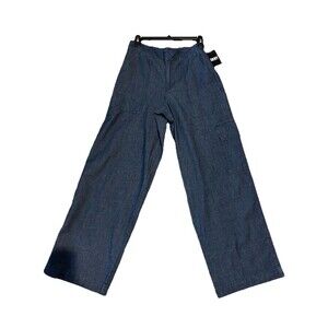 DKNY Women’s Lightweight Jeans Trouser Blue Wide Leg Cargo Pocket Dark Wash NWT